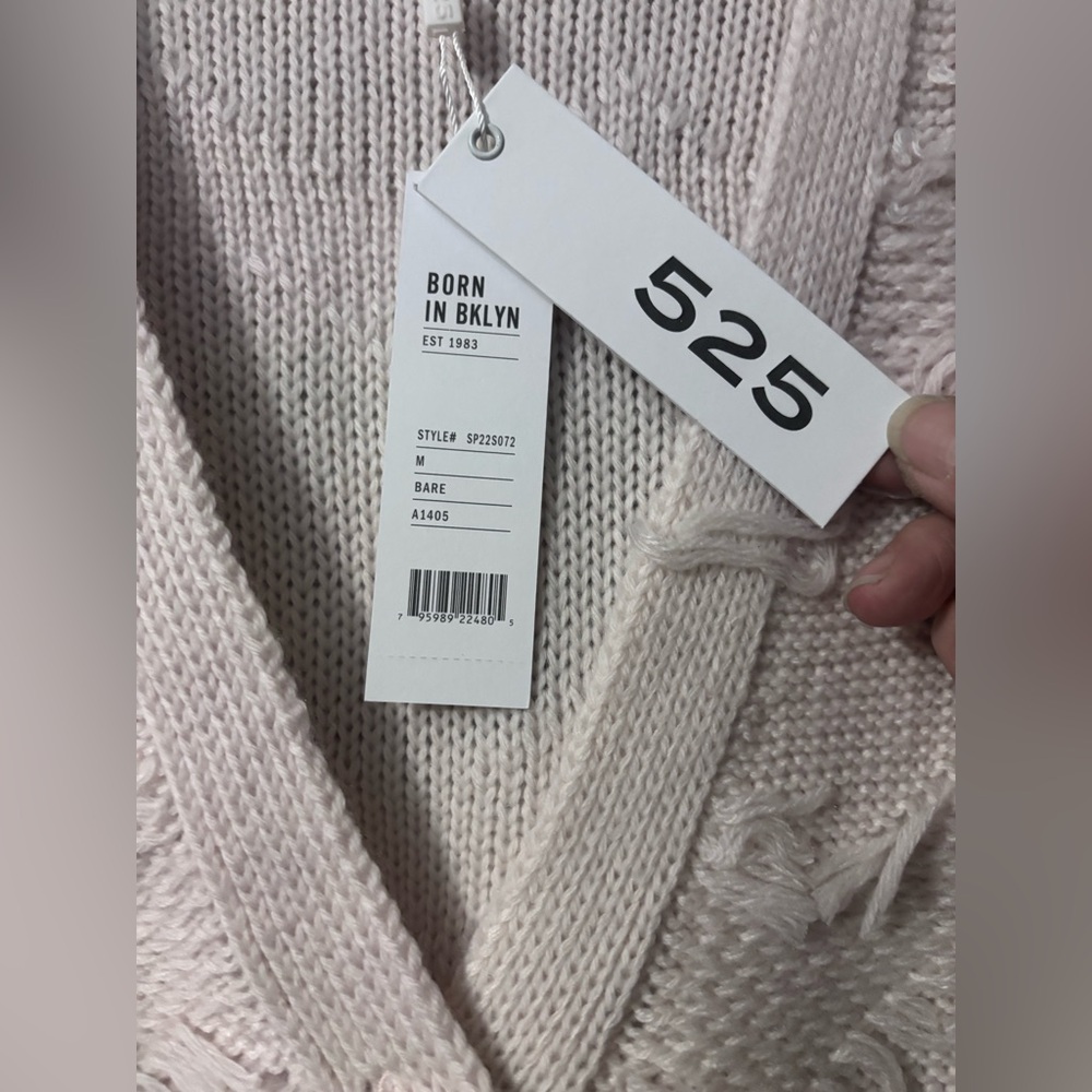 NWT 525 America Sweaters Fringe V Neck button front cream Cardigan Medium - Picture 12 of 12